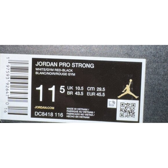 Jordan Pro Strong White Black Gym Red Mens Basketball Shoes Size 11.5 DC8418-116 - Picture 9 of 9